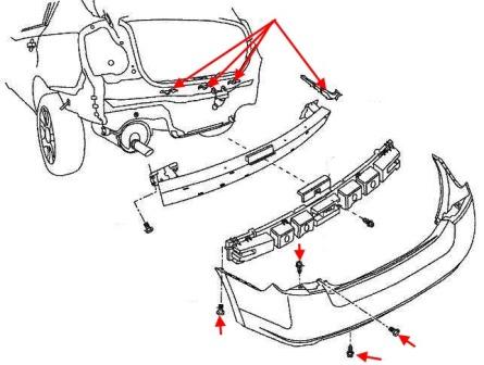scheme of fastening of a back bumper of Nissan Sentra S16 (after 2006)